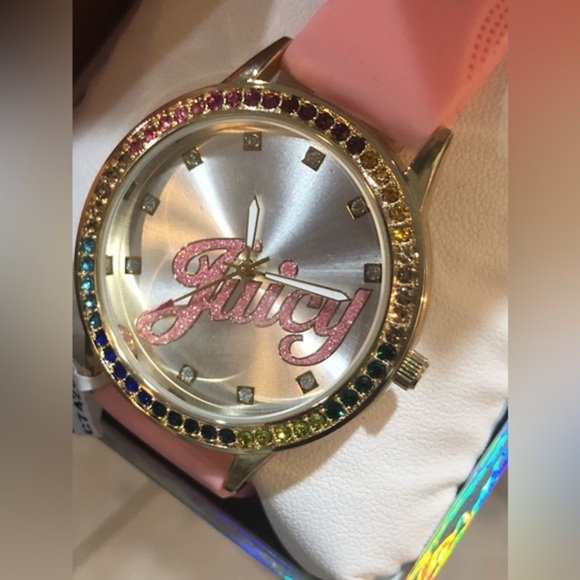 Juicy‎ Couture black label pink silicon strap silver face rainbow dial watch new main image 10